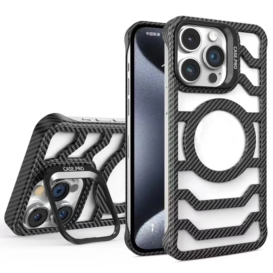 Slim Magnetic Heat Dissipation Carbon Fiber Lens Holder Phone Case For iphone 16/15/14/13/12 Pro Max Kickstand Funda
Slim Magnetic Heat Dissipation Carbon Fiber Lens Holder Phone Case For iphone 16/15/14/13/12 Pro Max Kickstand Funda