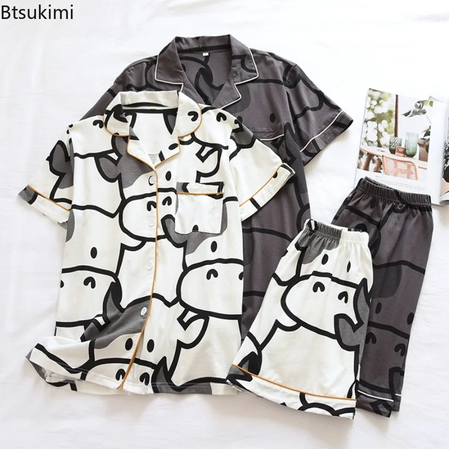 New 2025 Summer Couple's 100% Pure Cotton Pajamas 2-piece Short Sleeved Shorts Set Loose Cartoon Home Clothes for Men and Women
New 2025 Summer Couple's 100% Pure Cotton Pajamas 2-piece Short Sleeved Shorts Set Loose Cartoon Home Clothes for Men and Women