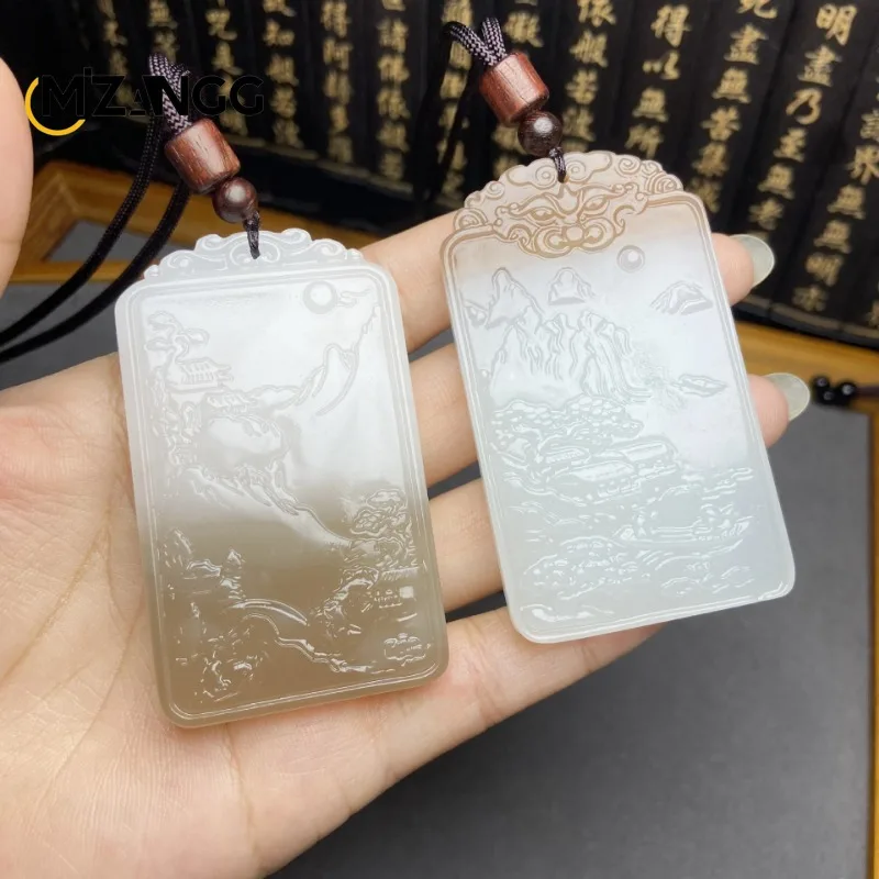 Natural Chinese White Jade Sugar Coloured Shanshui Plaque Dragon Pendant Hand Carved Fashion Luxury Gift for Men and Women 
Natural Chinese White Jade Sugar Coloured Shanshui Plaque Dragon Pendant Hand Carved Fashion Luxury Gift for Men and Women