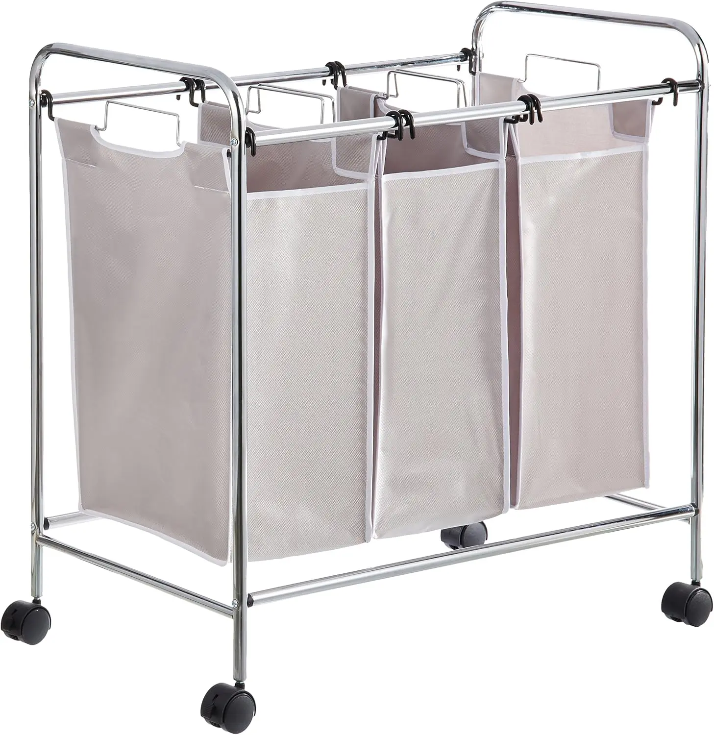 3-Bag Laundry Sorter with Removable Bags, Metal Frame, Locking Wheels, Gray for Efficient Organization
3-Bag Laundry Sorter with Removable Bags, Metal Frame, Locking Wheels, Gray for Efficient Organization