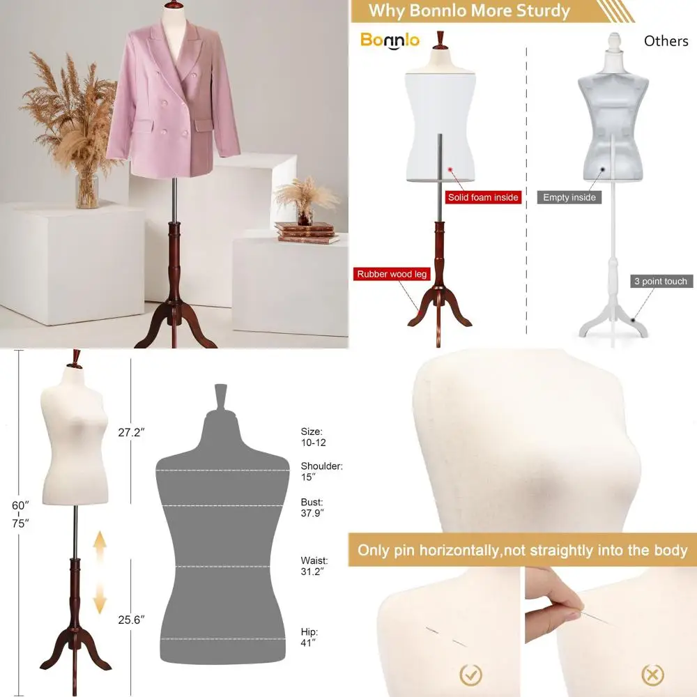 Beige Adjustable Female Dress Form Mannequin with Wooden Tripod Base, Sizes 10-12
Beige Adjustable Female Dress Form Mannequin with Wooden Tripod Base, Sizes 10-12