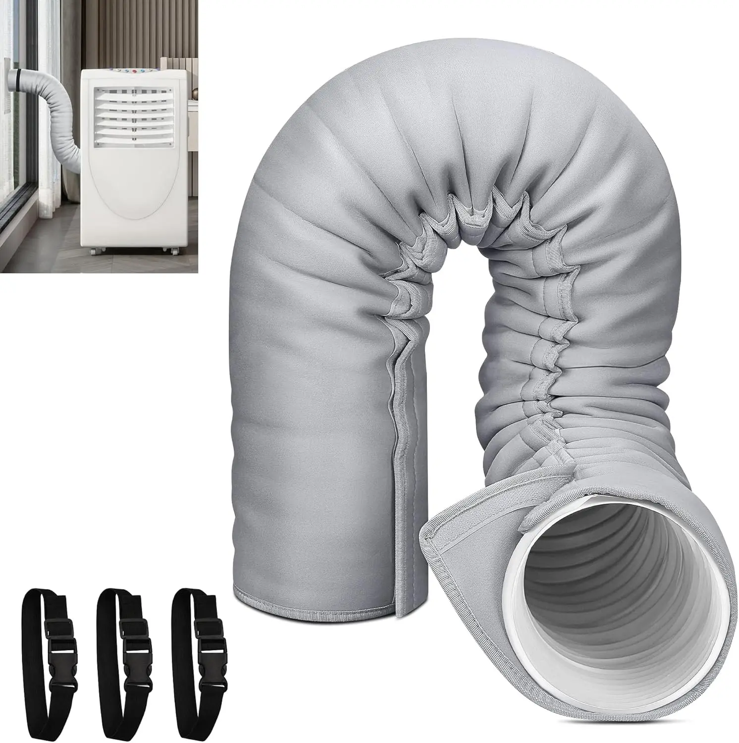 Portable AC Hose Insulation Sleeve, Air Conditioner Exhaust Hose Cover Wrap for 5" & 5.9" Ducts, Easy Install with 3 Buckle Straps, Light Gray
Portable AC Hose Insulation Sleeve, Air Conditioner Exhaust Hose Cover Wrap for 5" & 5.9" Ducts, Easy Install with 3 Buckle Straps, Light Gray