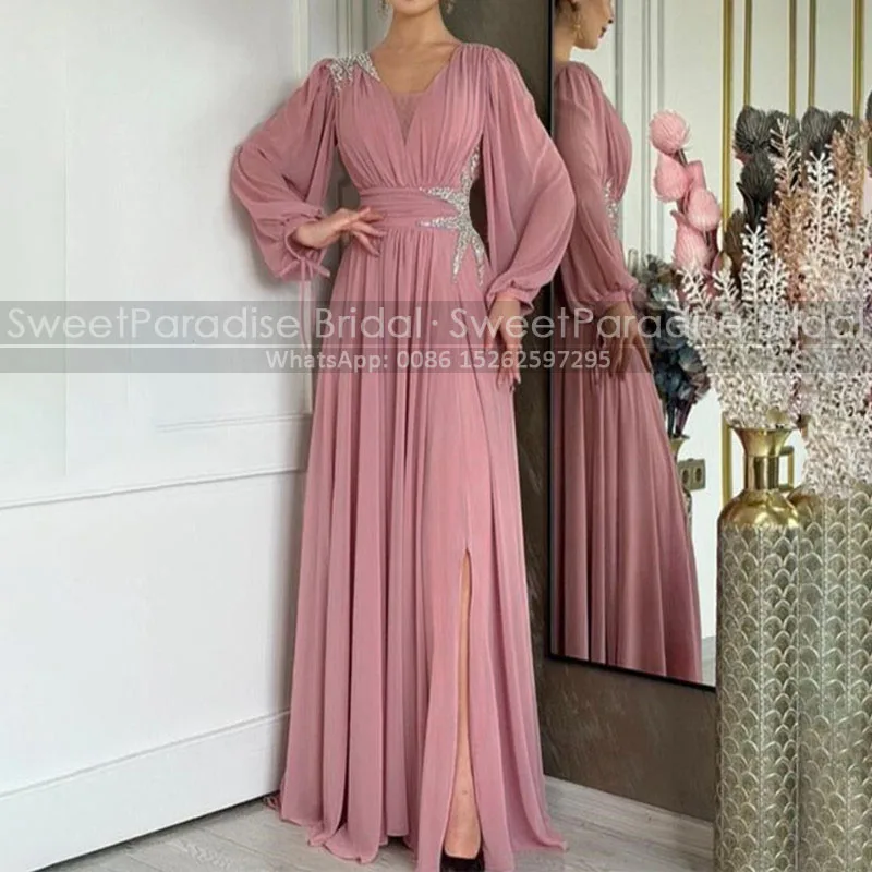 Customized A Line Mother of the Bride Dresses With Sequins Beaded Long Sleeves Sheer V Neck Side Slit Party Evening Dress
Customized A Line Mother of the Bride Dresses With Sequins Beaded Long Sleeves Sheer V Neck Side Slit Party Evening Dress