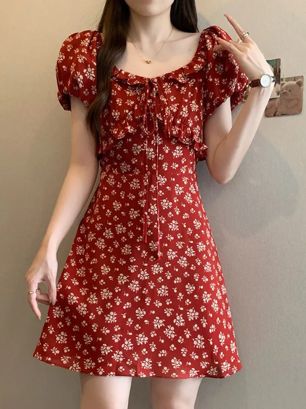 plus Size Retro Floral Print Short Sleeve Square Collar Dress Women's Summer New Waist Cinching A-Line Dress Korean Style
plus Size Retro Floral Print Short Sleeve Square Collar Dress Women's Summer New Waist Cinching A-Line Dress Korean Style