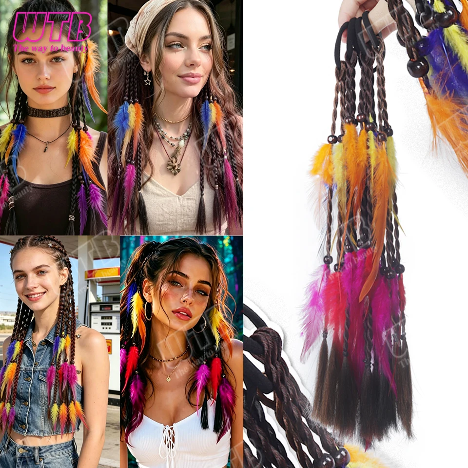 Colorful Feather Braided Synthetic Wig Elastic Band Style Ethnic Style Braided Wig Suitable for Women to Wear Daily and Holidays
Colorful Feather Braided Synthetic Wig Elastic Band Style Ethnic Style Braided Wig Suitable for Women to Wear Daily and Holidays