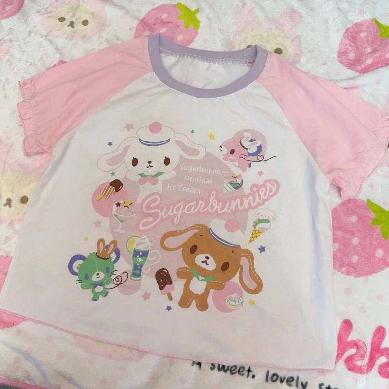 Японская футболка Kawaii Lolita, женские лоскутные топы в стиле Харадзюку с мультяшным принтом Y2K, эстетические футболки с короткими рукавами и рюшами в стиле феи в стиле гранж
Японская футболка Kawaii Lolita, женские лоскутные топы в стиле Харадзюку с мультяшным принтом Y2K, эстетические футболки с короткими рукавами и рюшами в стиле феи в стиле гранж