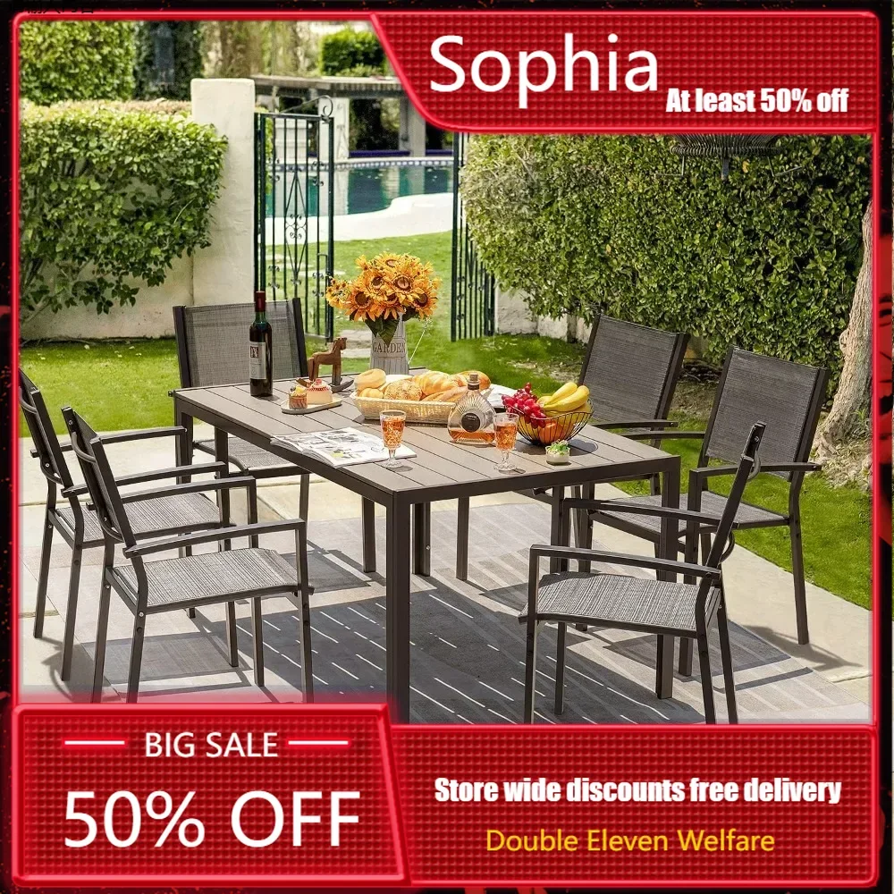 7 Pcs Patio Dining Set Outdoor Furniture with 6 Stackable Chairs and Large Table for Yard, Garden and Porch, Furniture Sets
7 Pcs Patio Dining Set Outdoor Furniture with 6 Stackable Chairs and Large Table for Yard, Garden and Porch, Furniture Sets