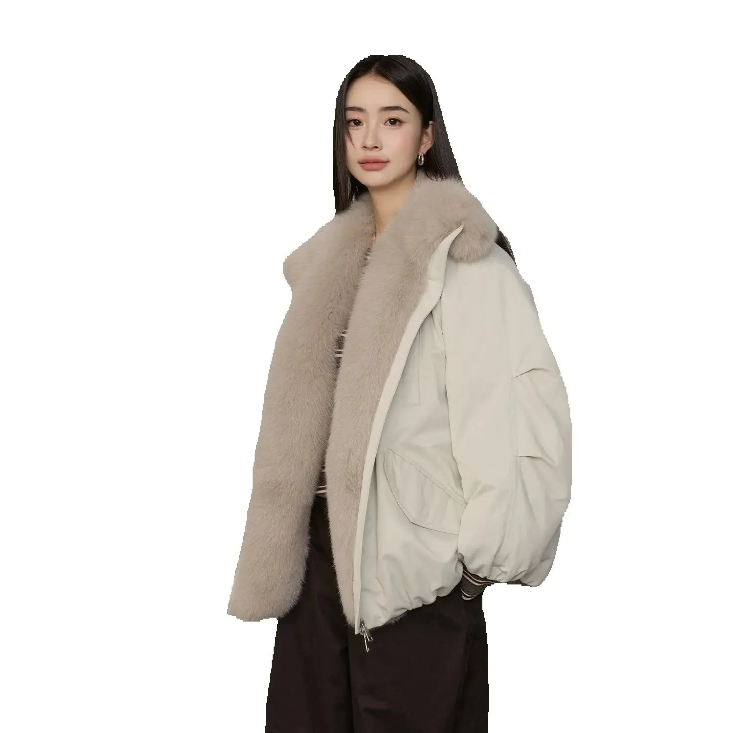 Warm dialogue imported fox fur coat with a fur collar for women, mid-length silhouette, 90 white goose down, down style to overc
Warm dialogue imported fox fur coat with a fur collar for women, mid-length silhouette, 90 white goose down, down style to overc