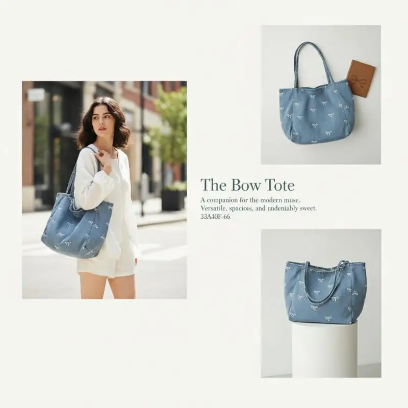 Denim Canvas Bag Ladies' Bow Tote Bag Large-Capacity Single-Shoulder Bag
Denim Canvas Bag Ladies' Bow Tote Bag Large-Capacity Single-Shoulder Bag