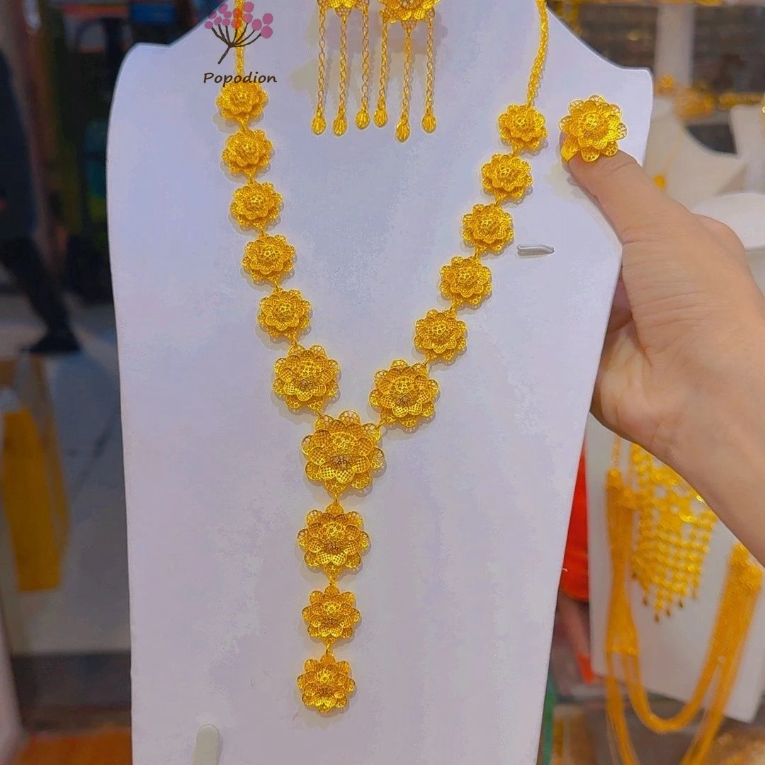 New Dubai 24K Gold Plated Necklace Earrings and Rings for Romantic Wedding Party Jewelry for Women DD10544
New Dubai 24K Gold Plated Necklace Earrings and Rings for Romantic Wedding Party Jewelry for Women DD10544