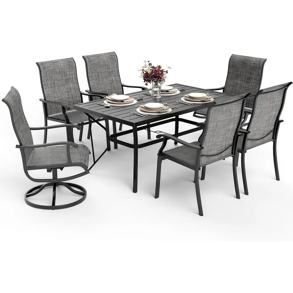 7-Piece Outdoor Dining Set, Patio Dining Set or 6, All-Weather Outdoor Patio Set with 2 Textilene Swivel Chairs & 4 Regular Chai
7-Piece Outdoor Dining Set, Patio Dining Set or 6, All-Weather Outdoor Patio Set with 2 Textilene Swivel Chairs & 4 Regular Chai