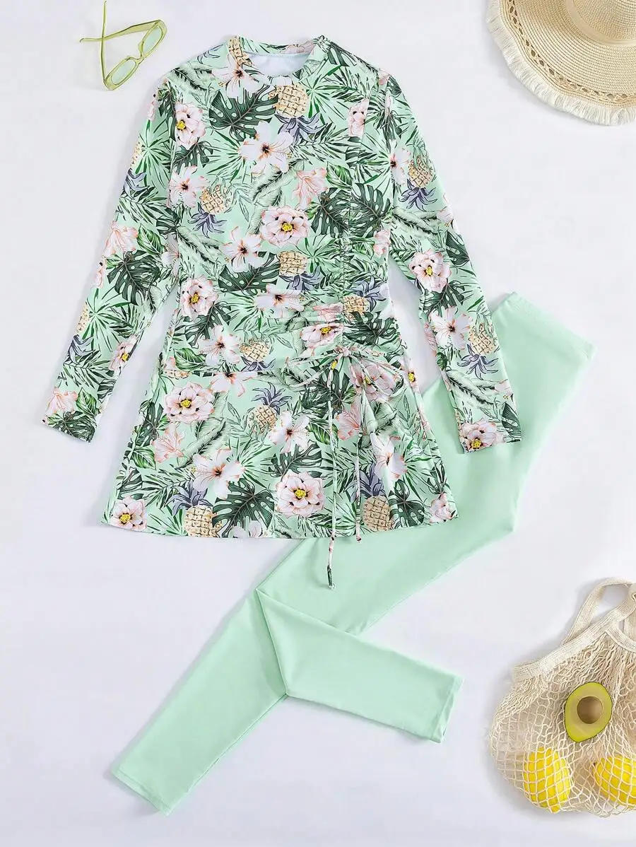 Women Tropical Floral Pineapple Print Long Sleeve Beach Burkini Set Spring Summer
Women Tropical Floral Pineapple Print Long Sleeve Beach Burkini Set Spring Summer