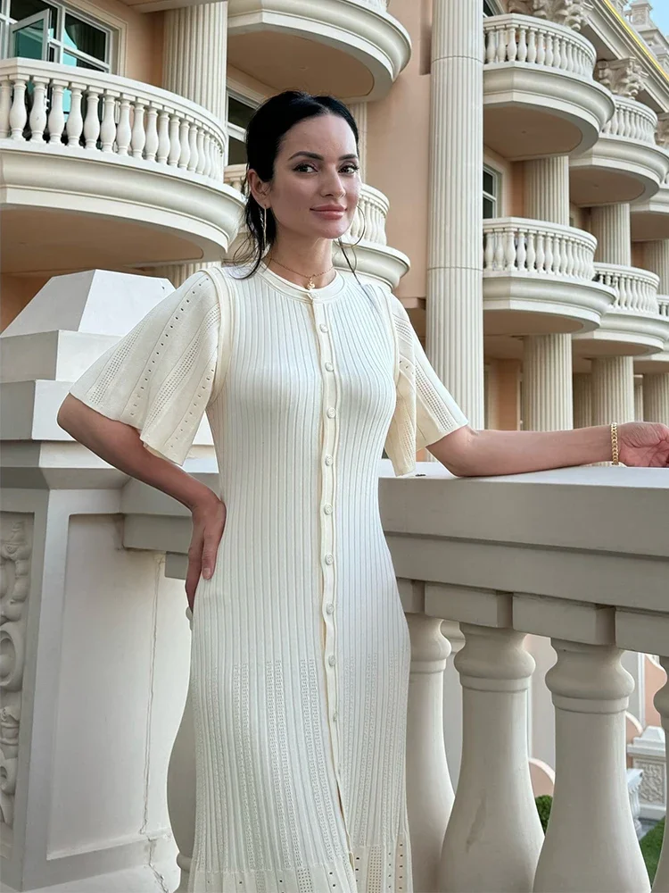 Women’s Short Sleeve Summer Dress 2024 Single-breasted Knit Cardigan Dress Elegant V-neck Long Dresses Women Clothing
Women’s Short Sleeve Summer Dress 2024 Single-breasted Knit Cardigan Dress Elegant V-neck Long Dresses Women Clothing