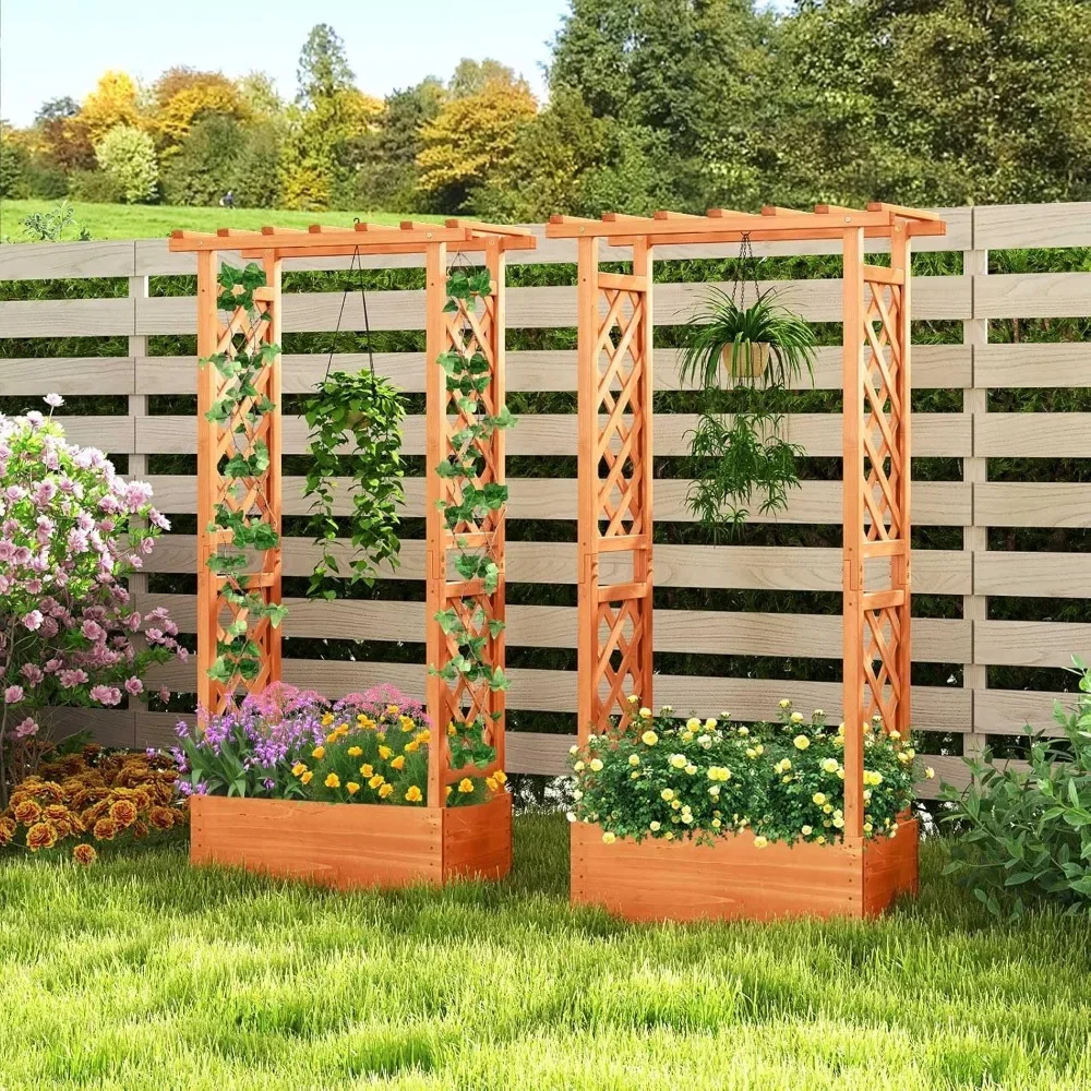 Raised Garden Bed with Trellis, 2 Pack Wood Elevated Garden Bed with Hanging Roof, Planter Box, Drainage Holes for Cl
Raised Garden Bed with Trellis, 2 Pack Wood Elevated Garden Bed with Hanging Roof, Planter Box, Drainage Holes for Cl