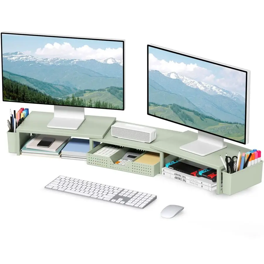 Органайзеры и аксессуары для рабочего стола, подставка для двух мониторов с выдвижным ящиком и 2 держателями для ручек, металлическая полка для компьютера
Органайзеры и аксессуары для рабочего стола, подставка для двух мониторов с выдвижным ящиком и 2 держателями для ручек, металлическая полка для компьютера