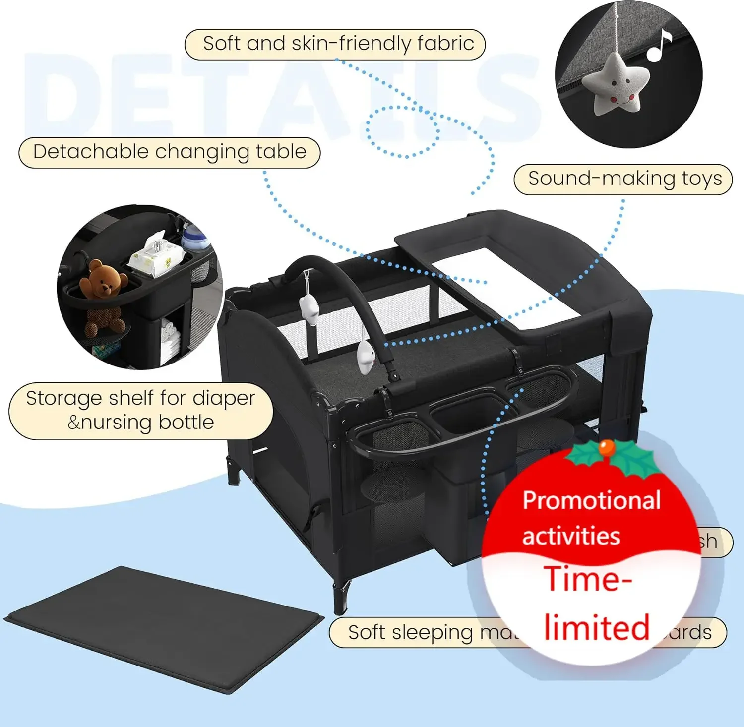 5-in-1 Baby Bassinet Bedside Sleeper with Swing Tube Converts to Cradle, Baby Crib with Mattress, Detachable Diaper Changer, Mos
5-in-1 Baby Bassinet Bedside Sleeper with Swing Tube Converts to Cradle, Baby Crib with Mattress, Detachable Diaper Changer, Mos