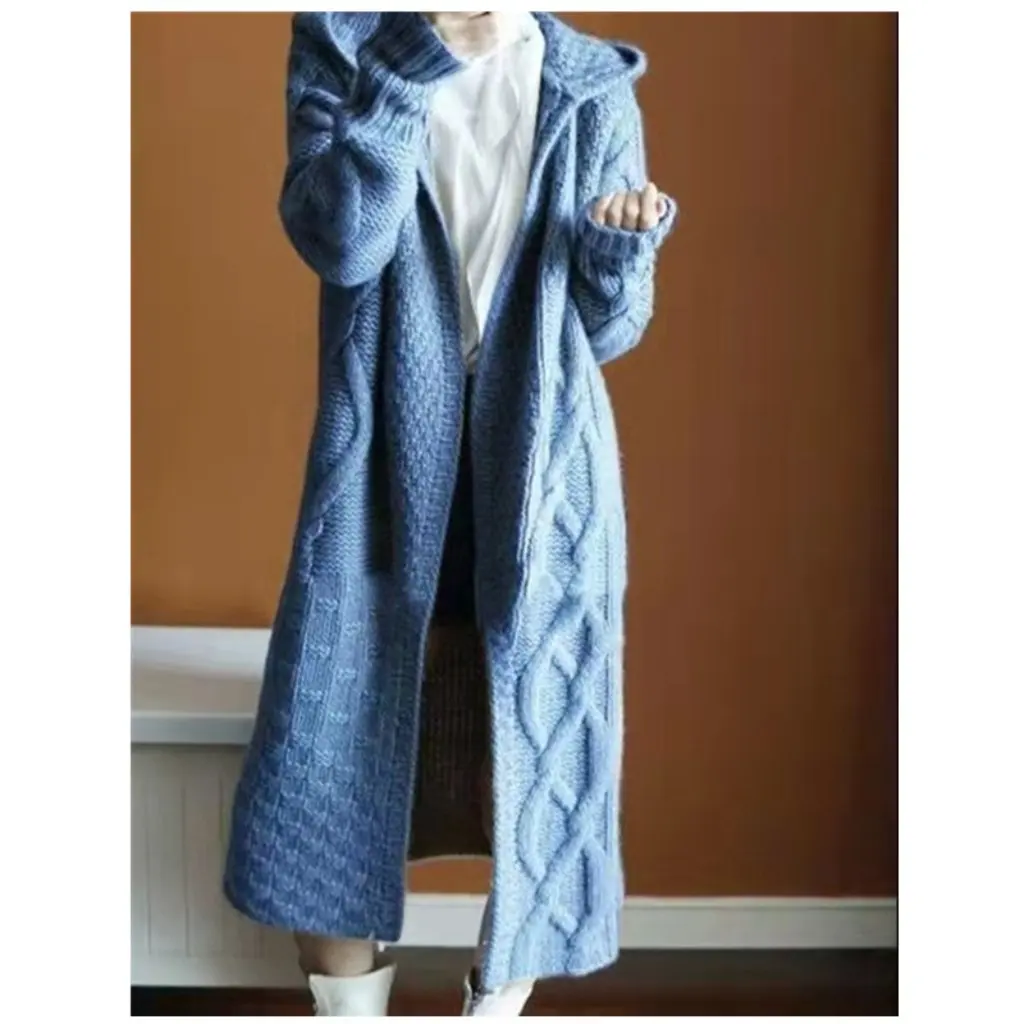 Korean Chic Women's Long Hooded Cardigan Sweater Jacket Lazy Style Loose Thick Twist Design Top for Casual Wear
Korean Chic Women's Long Hooded Cardigan Sweater Jacket Lazy Style Loose Thick Twist Design Top for Casual Wear