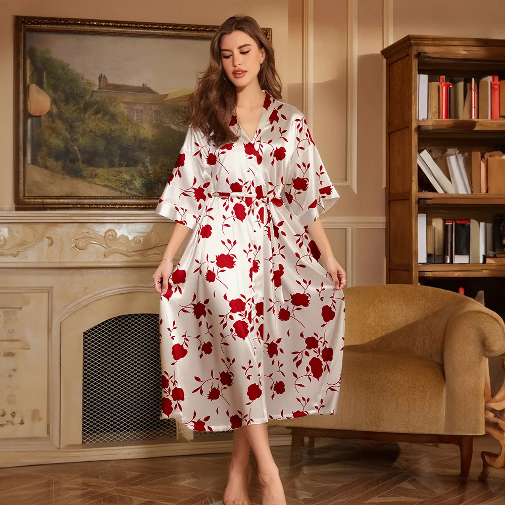Print Flower Long Robe Spring Summer Half Sleeve Kimono Bathrobe Women Sexy Rayon Home Loungewear
Print Flower Long Robe Spring Summer Half Sleeve Kimono Bathrobe Women Sexy Rayon Home Loungewear