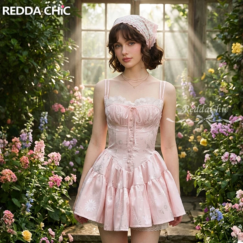ReddaChic Summer Mini Pink Dress Floral Satin Rompers Cutecore Lace Stitch Spaghetti Strap Corset Dress Coquette Women Clothes
ReddaChic Summer Mini Pink Dress Floral Satin Rompers Cutecore Lace Stitch Spaghetti Strap Corset Dress Coquette Women Clothes