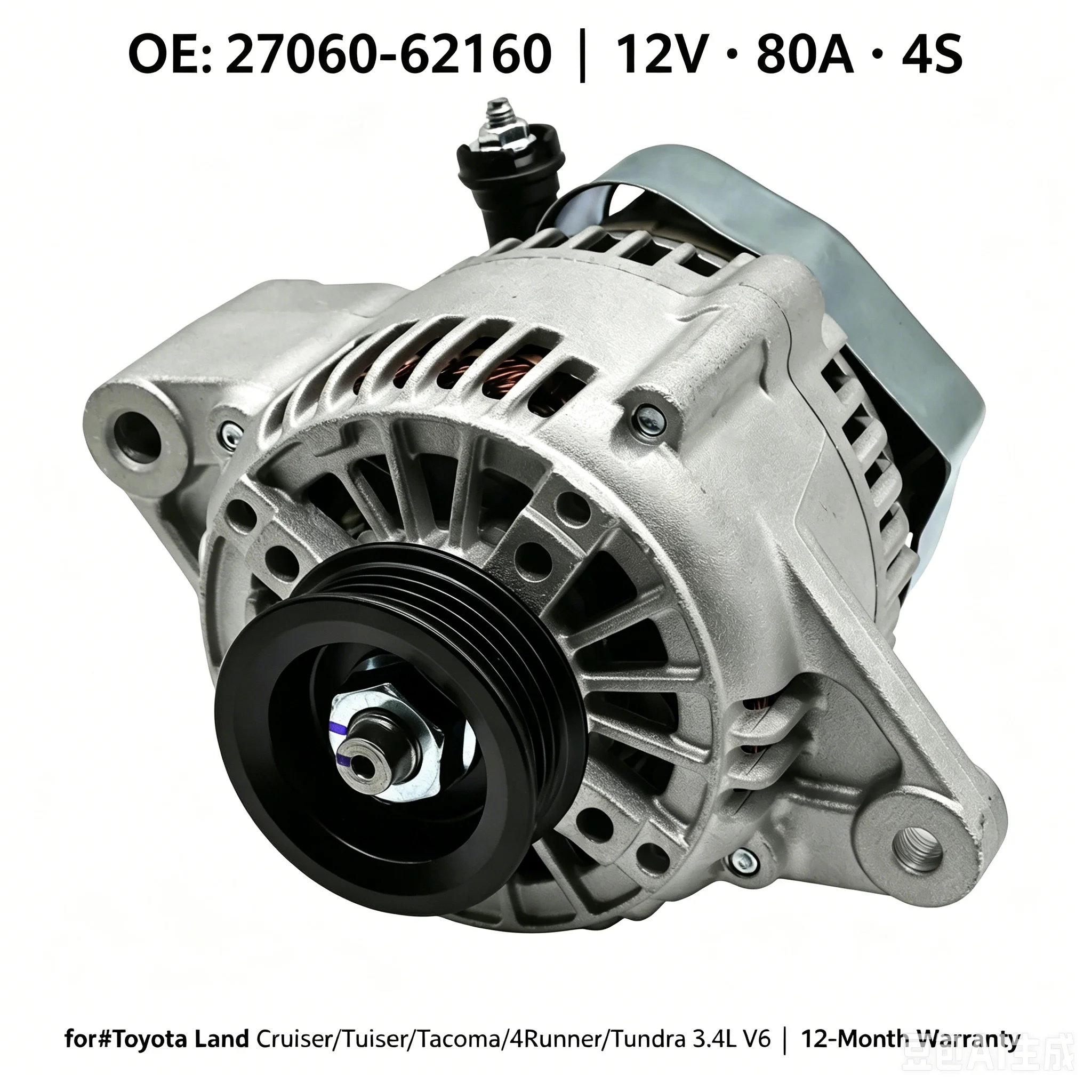 Alternator OE 27060-62160 12V 80A 5VZ-FE 3.4L V6 for Toyota 4Runner Hilux Surf Land Cruiser Prado 1999-2004 OEM Generator
Alternator OE 27060-62160 12V 80A 5VZ-FE 3.4L V6 for Toyota 4Runner Hilux Surf Land Cruiser Prado 1999-2004 OEM Generator