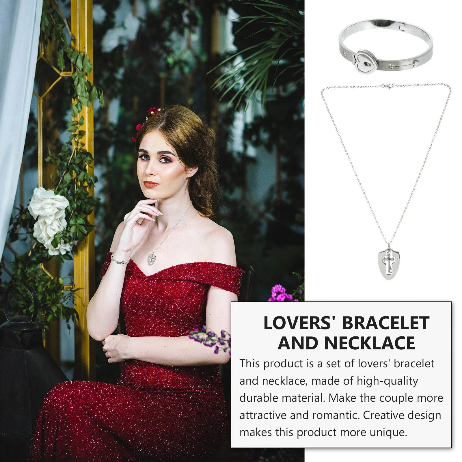 2Pcs Couple Necklace Bracelet Titanium Steel Jewelry Lock Design Durable Valentine's Day Gift Couple Jewelry Valentine’s Gift
2Pcs Couple Necklace Bracelet Titanium Steel Jewelry Lock Design Durable Valentine's Day Gift Couple Jewelry Valentine’s Gift