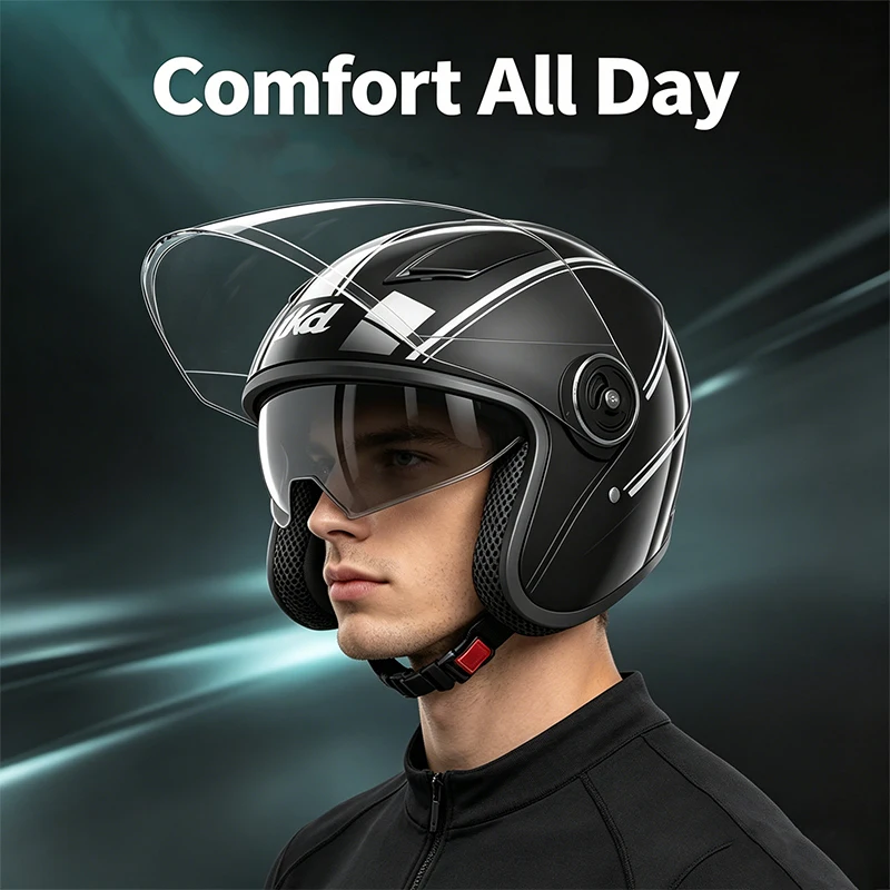 Retro motorcycle helmet with dual lenses, suitable for both men and women; also serves as an electric vehicle safety helmet.
Retro motorcycle helmet with dual lenses, suitable for both men and women; also serves as an electric vehicle safety helmet.