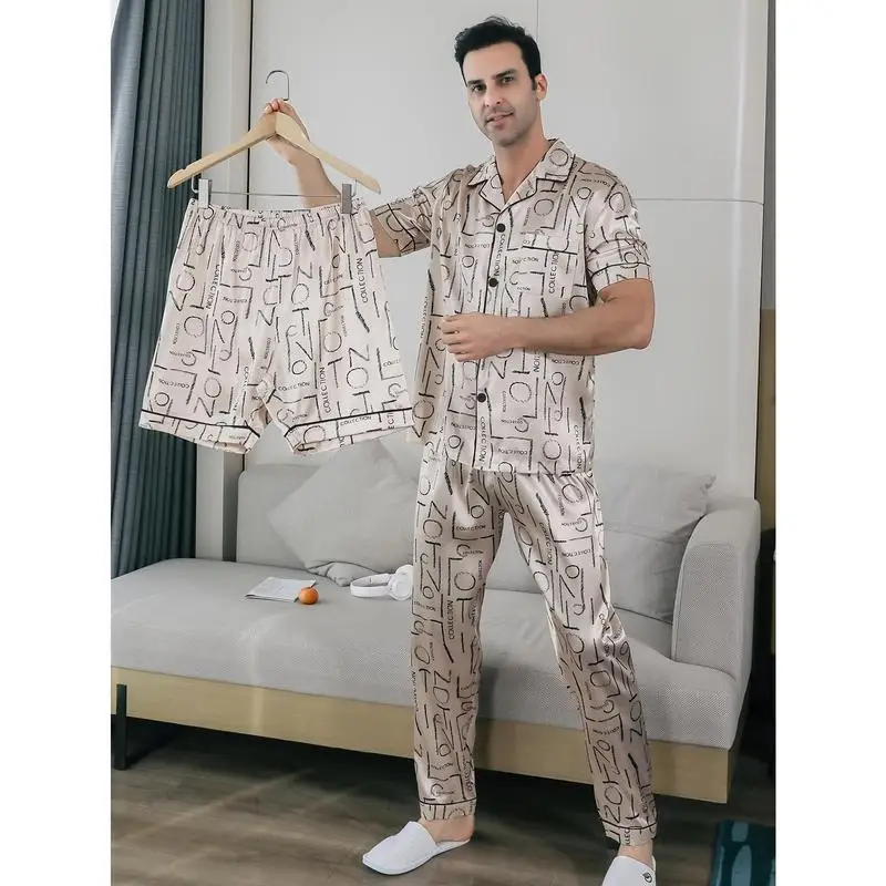 Men's Summer Ice Silk Pajama Set Seven Sleeve Long Pants Sleepwear Comfortable Breathable Men's Clothing Four Seasons
Men's Summer Ice Silk Pajama Set Seven Sleeve Long Pants Sleepwear Comfortable Breathable Men's Clothing Four Seasons