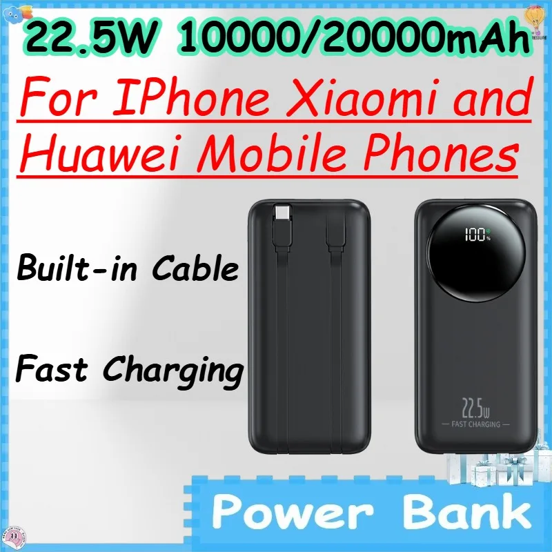 22.5W 10000/20000mAh Power Bank with Built-in Cable for IPhone Xiaomi and Huawei Mobile Phones Fast Charging PowerBank
22.5W 10000/20000mAh Power Bank with Built-in Cable for IPhone Xiaomi and Huawei Mobile Phones Fast Charging PowerBank