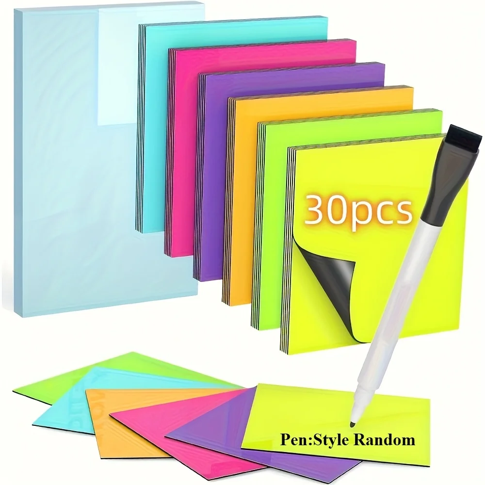 30pcs reusable magnetic sticky notes, 3x3 inches - dry-wipe labels with markers, For whiteboards, refrigerators, lockers, etc.
30pcs reusable magnetic sticky notes, 3x3 inches - dry-wipe labels with markers, For whiteboards, refrigerators, lockers, etc.