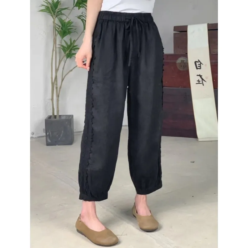 2024 Summer New Solid Color Linen Patchwork Lace Cropped Pants Women Elastic High Waistband Casual Pants LX928
2024 Summer New Solid Color Linen Patchwork Lace Cropped Pants Women Elastic High Waistband Casual Pants LX928