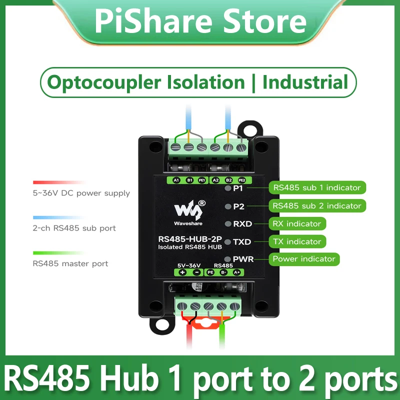 Industrial-grade isolated 2-way RS485 hub repeater DIN-rail mount One RS485 TO Two RS485
Industrial-grade isolated 2-way RS485 hub repeater DIN-rail mount One RS485 TO Two RS485