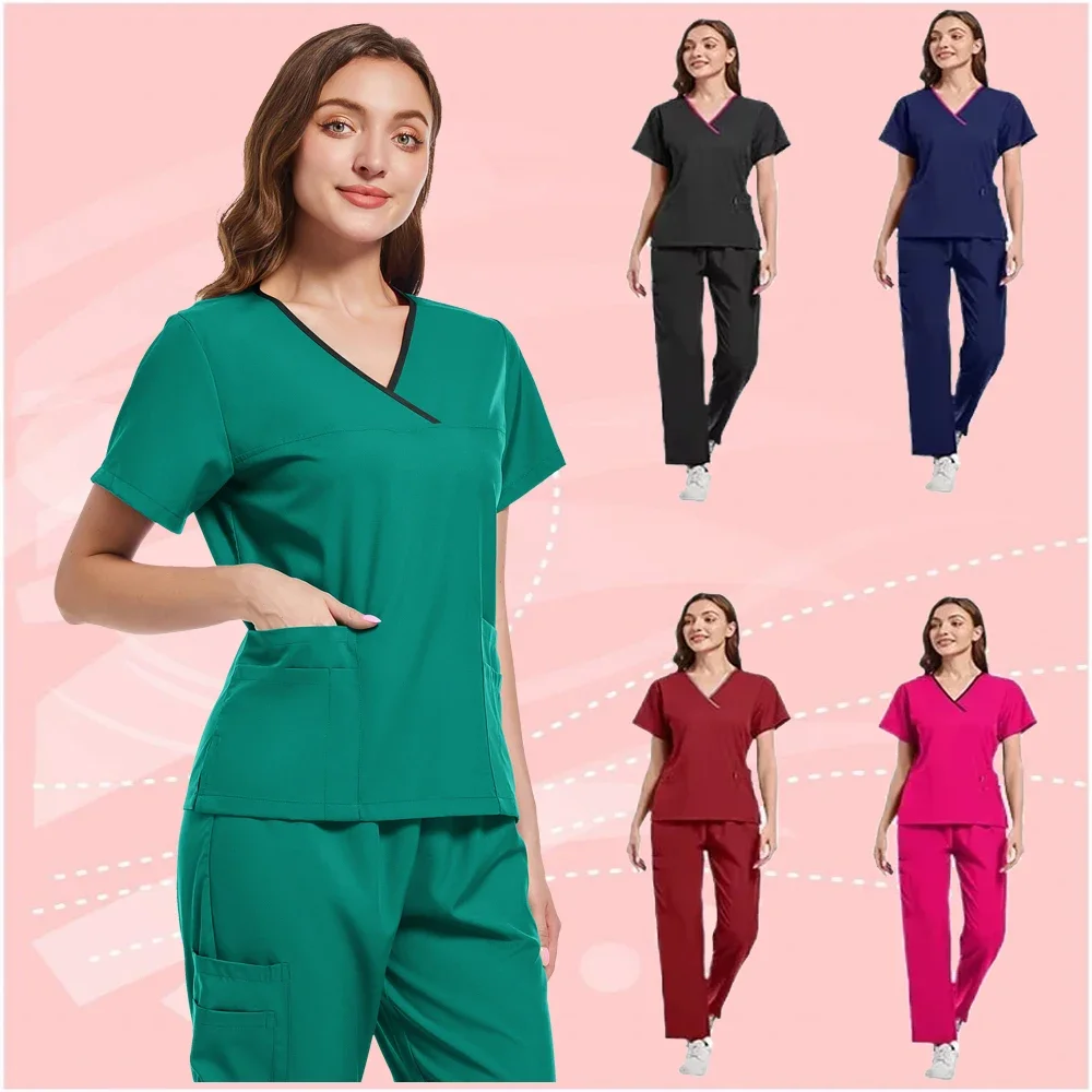 New Hospital Clothing European and American Solid Color Pocket V-Neck Nursing Workwear Nurse Uniform Two-piece Set medical
New Hospital Clothing European and American Solid Color Pocket V-Neck Nursing Workwear Nurse Uniform Two-piece Set medical