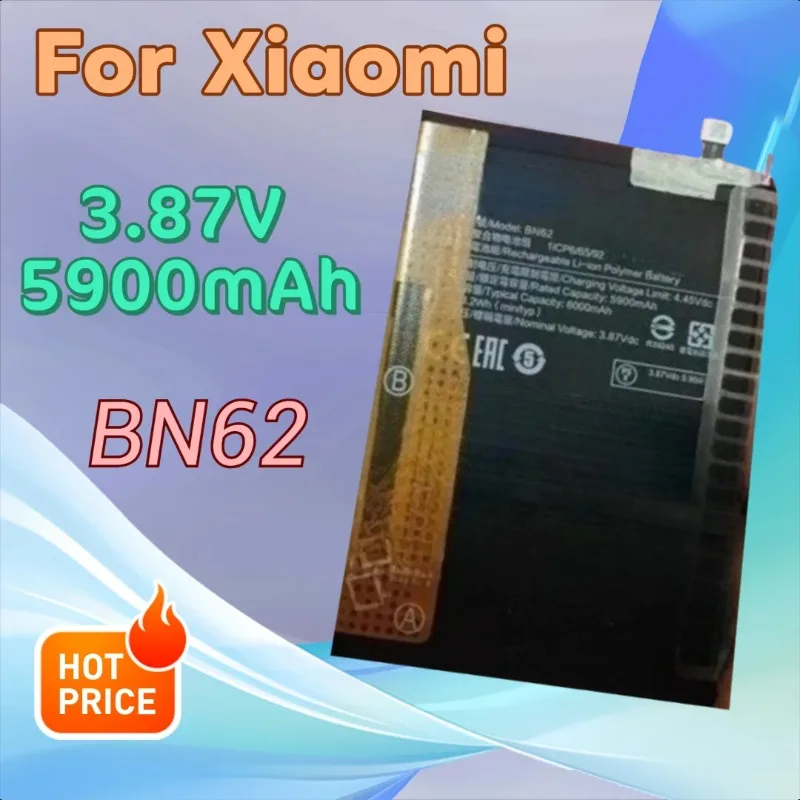 Аккумулятор мобильного телефона BN62 3,87 В 5900 мАч для Xiaomi Redmi Note9pro 9T 9Pro 9A
Аккумулятор мобильного телефона BN62 3,87 В 5900 мАч для Xiaomi Redmi Note9pro 9T 9Pro 9A