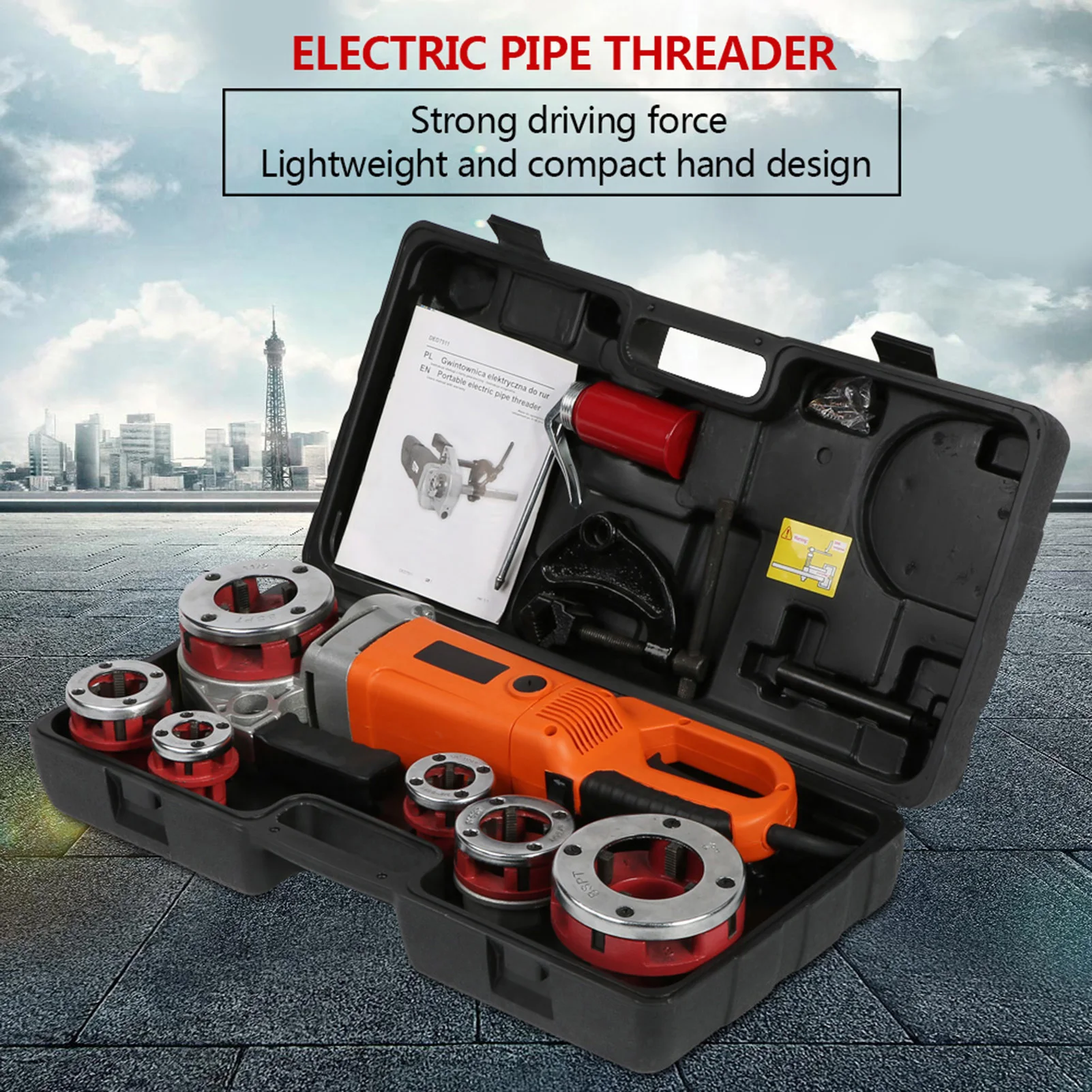 Portable Handheld Electric Pipe Threader Rated power 2300W Threading Machine With 6 Dies US 110V
Portable Handheld Electric Pipe Threader Rated power 2300W Threading Machine With 6 Dies US 110V