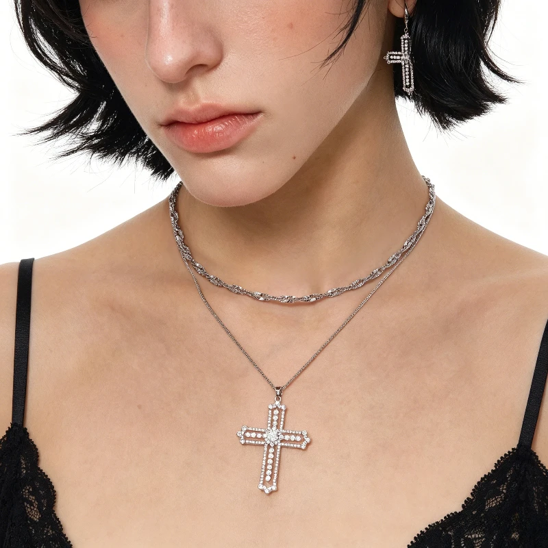 Original Ancient Feeling Necklace, Full of Zirconium Cross Double Earrings Set
Original Ancient Feeling Necklace, Full of Zirconium Cross Double Earrings Set