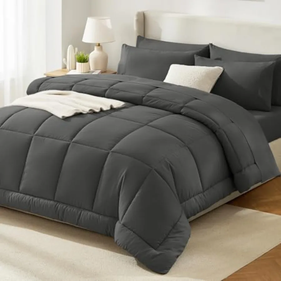 Comforter Set, Luxury Soft Bed in a Bag, Fluffy Dark Gray Bed Set Size 7 Pieces, All Seasons Bedding Sets with Comforter, Flat
Comforter Set, Luxury Soft Bed in a Bag, Fluffy Dark Gray Bed Set Size 7 Pieces, All Seasons Bedding Sets with Comforter, Flat