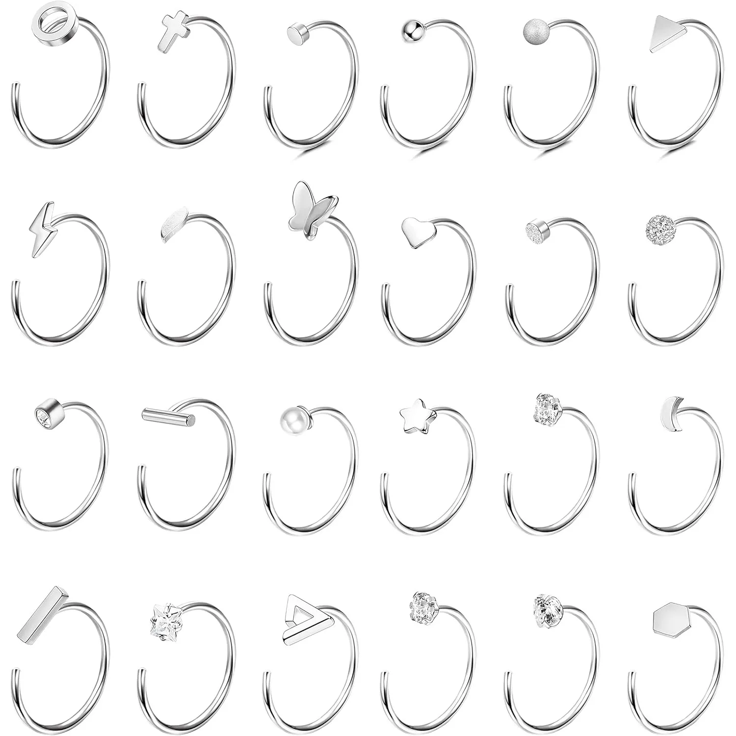 Drperfect 24Pairs Half Hoop Earrings for Women Stainless Steel Star Moon Butterfly Heart Mini Earrings Cartilage Nose Lip Rings
Drperfect 24Pairs Half Hoop Earrings for Women Stainless Steel Star Moon Butterfly Heart Mini Earrings Cartilage Nose Lip Rings