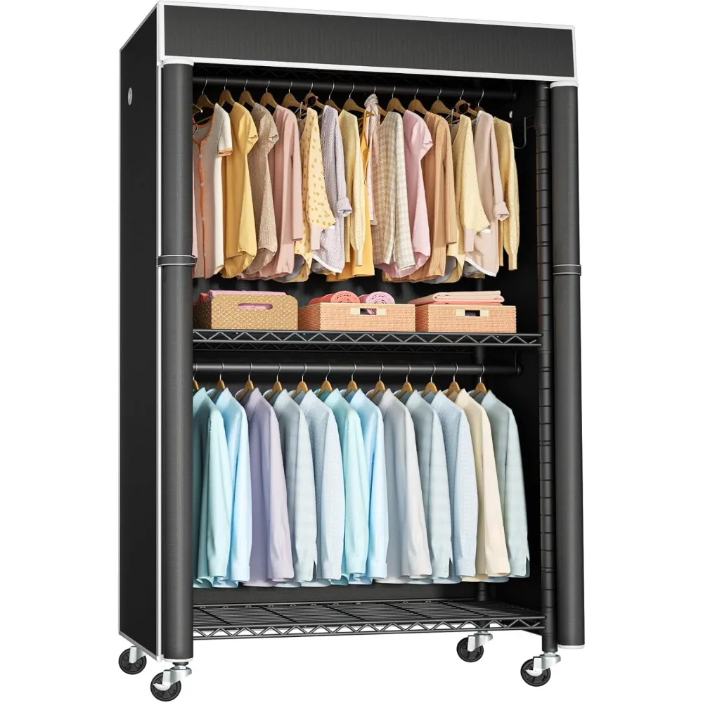 Clothing Rack with Cover, P1C Rolling Closets with Wheels, Metal Garment Rack for Hanging Clothes, Clothing Storage Wardrobe wit
Clothing Rack with Cover, P1C Rolling Closets with Wheels, Metal Garment Rack for Hanging Clothes, Clothing Storage Wardrobe wit