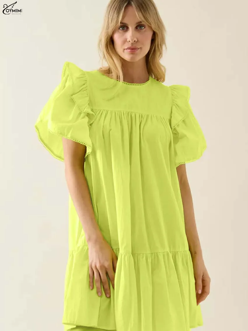 Oymimi Fashion Green Cotton Dresses For Women Elegant O-Neck Lace Short Sleeve Dresses Summer Loose Pleated Mini Dress Female
Oymimi Fashion Green Cotton Dresses For Women Elegant O-Neck Lace Short Sleeve Dresses Summer Loose Pleated Mini Dress Female
