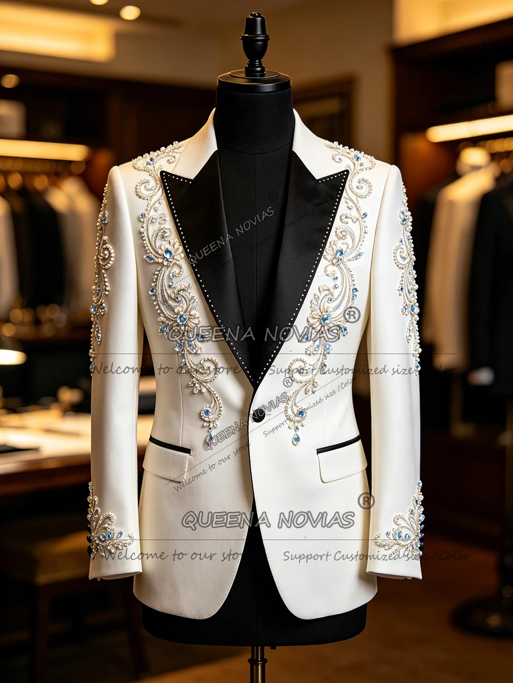 Elegant Beaded Stones Suit Men Formal Wear Black Peaked Label Prom Blazer Pants 2 Piece Sets Groom Formal Wear Wedding Tuxedos
Elegant Beaded Stones Suit Men Formal Wear Black Peaked Label Prom Blazer Pants 2 Piece Sets Groom Formal Wear Wedding Tuxedos