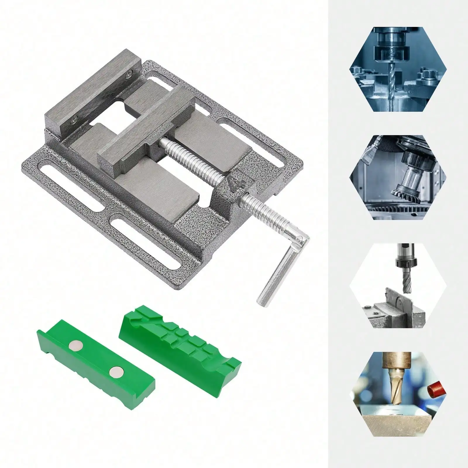 Metal Drill Press Vice Workbench Drill Vise Clamp w/2 Pieces Magnetic Vise Pad Multi Grooved Pad Set for Daily Working Supply 4"
Metal Drill Press Vice Workbench Drill Vise Clamp w/2 Pieces Magnetic Vise Pad Multi Grooved Pad Set for Daily Working Supply 4"