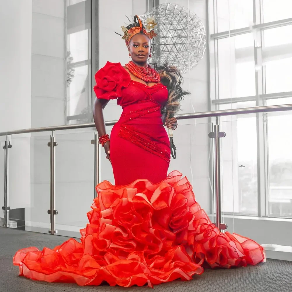 Christmas Red Mermaid Prom Dresses One Shoulder Plus Size Evening Party Gowns Ruffles Bottom African Women vestidos de noche
Christmas Red Mermaid Prom Dresses One Shoulder Plus Size Evening Party Gowns Ruffles Bottom African Women vestidos de noche