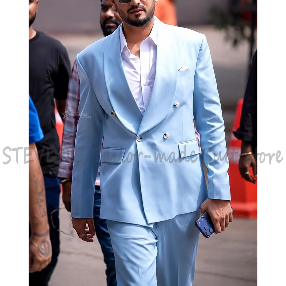 Sky Blue Shawl Lapel Double Breasted Men Suit Straight Fit Tailored Blazer Pants 2 Piece Groom Wedding Prom Formal Party Costume
Sky Blue Shawl Lapel Double Breasted Men Suit Straight Fit Tailored Blazer Pants 2 Piece Groom Wedding Prom Formal Party Costume