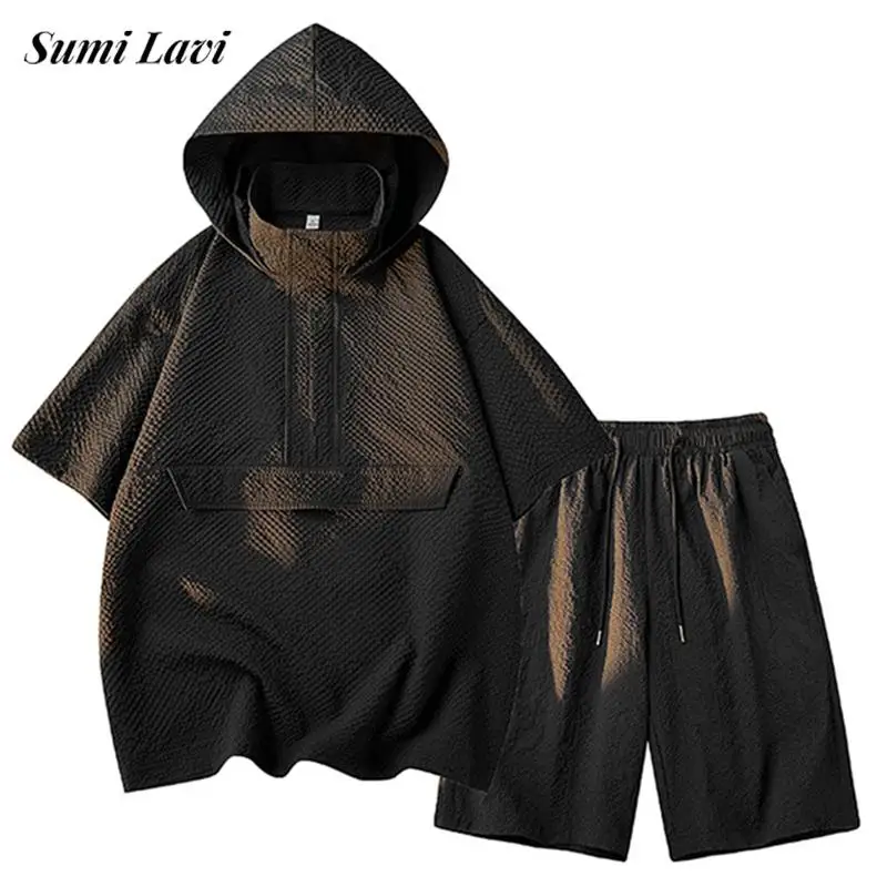 Hip Hop Outfits Men Solid Color Short Sleeve Hooded Tops And Shorts Tracksuits For Mens Summer Fashion Two Piece Suits Male Sets
Hip Hop Outfits Men Solid Color Short Sleeve Hooded Tops And Shorts Tracksuits For Mens Summer Fashion Two Piece Suits Male Sets