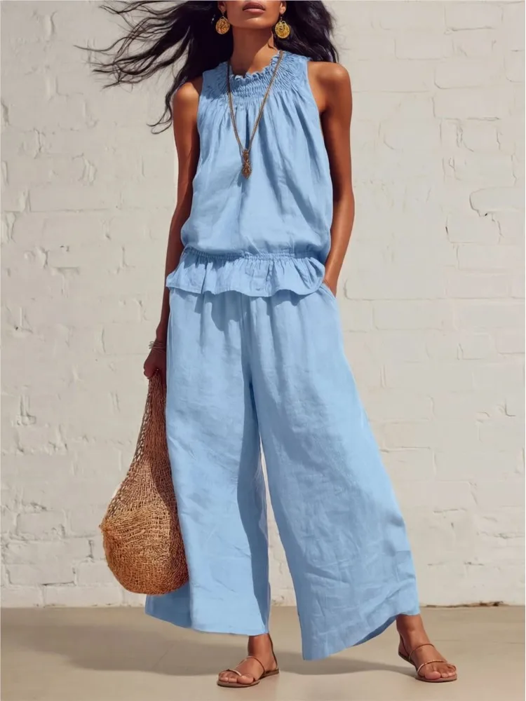 Solid Color Sleeveless Vest Top Women's Pants Set 2026 Summer New Casual Pocket Elegant Women's Office Retro 2-piece Set
Solid Color Sleeveless Vest Top Women's Pants Set 2026 Summer New Casual Pocket Elegant Women's Office Retro 2-piece Set