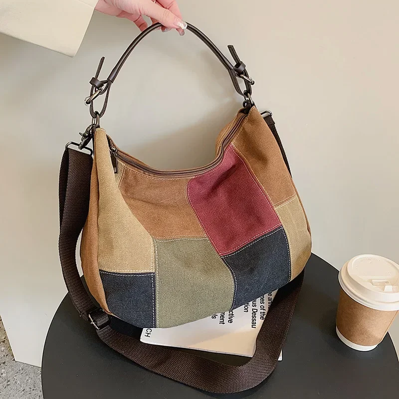 Female Fashion Canvas Big Capacity Slouchy Shoulder Bag Women Casual Large Size Soft Cotton Fabric Patchwork Weekender Handbag
Female Fashion Canvas Big Capacity Slouchy Shoulder Bag Women Casual Large Size Soft Cotton Fabric Patchwork Weekender Handbag
