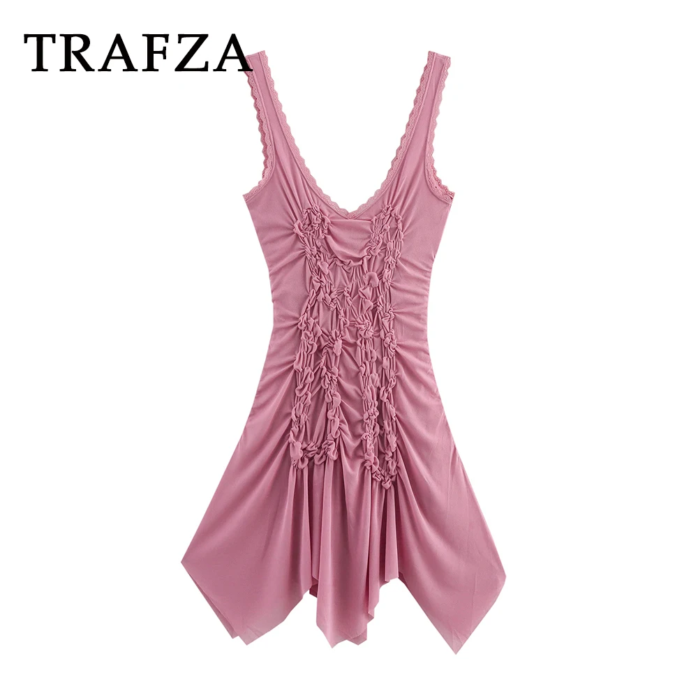TRAFZA Chic Solid Pink Folds Holiday Woman Dress Asymmetrical Camisole Mini Dress Fashion 2025 Summer Sexy Mujer Vestidos
TRAFZA Chic Solid Pink Folds Holiday Woman Dress Asymmetrical Camisole Mini Dress Fashion 2025 Summer Sexy Mujer Vestidos
