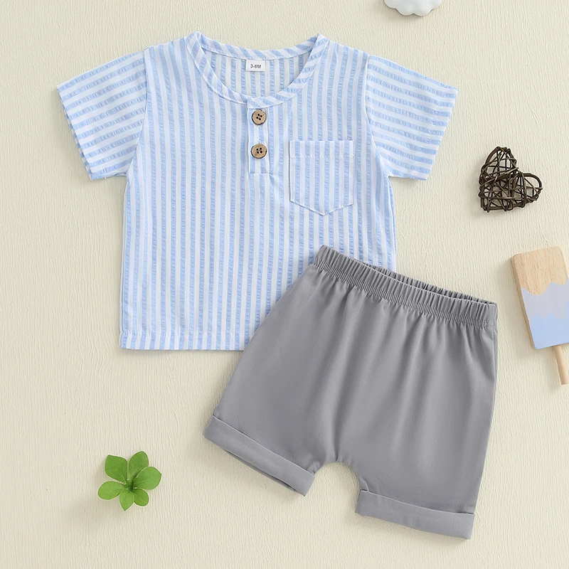 0-24 Months Baby Boys Summer Shorts Sets Short Sleeve O Neck Striped Tops and Solid Color Shorts
0-24 Months Baby Boys Summer Shorts Sets Short Sleeve O Neck Striped Tops and Solid Color Shorts