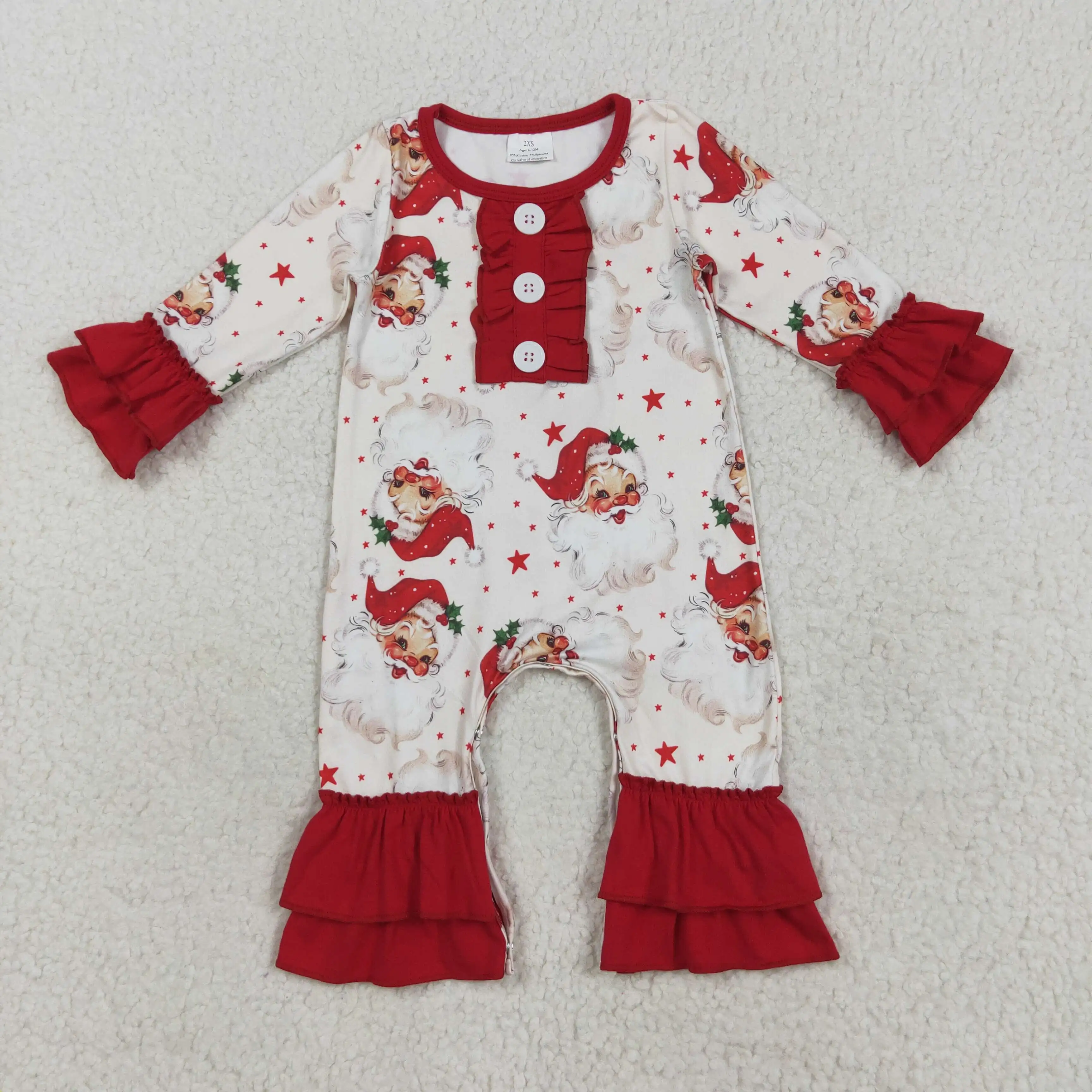Winter girls romper wholesale boutique Santa Claus stars red lace button long sleeve baby girl onesie 
Winter girls romper wholesale boutique Santa Claus stars red lace button long sleeve baby girl onesie