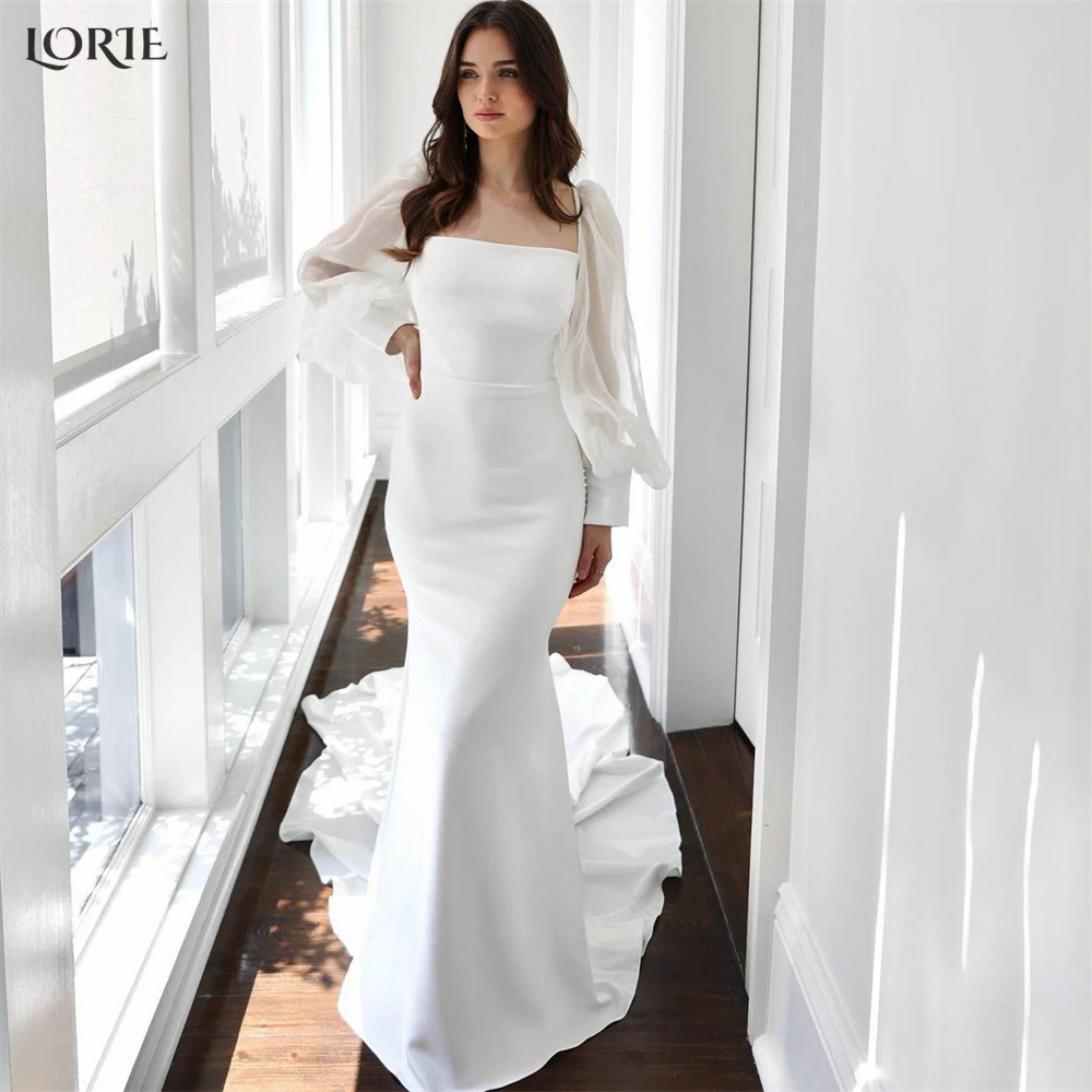 LORIE Elegant Beach Mermaid Wedding Dresses Tulle Puff Sleeves Strapless Eleastic Bridal Gowns Solid Satin Bodycon Bride Dress
LORIE Elegant Beach Mermaid Wedding Dresses Tulle Puff Sleeves Strapless Eleastic Bridal Gowns Solid Satin Bodycon Bride Dress